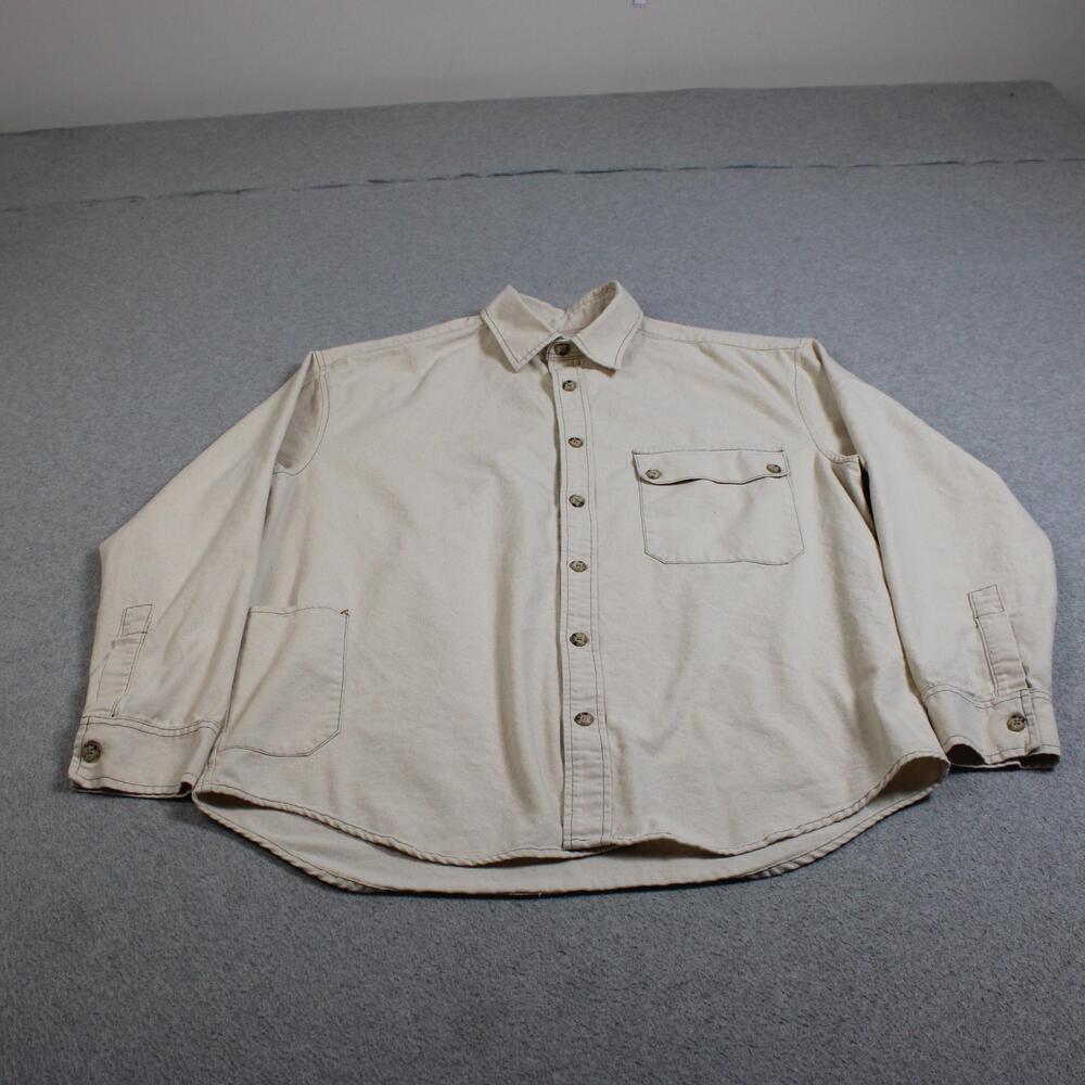 Utility Canvas Work Shirt Men XL Beige Canvas Shacket Chore Barn USA Heritage